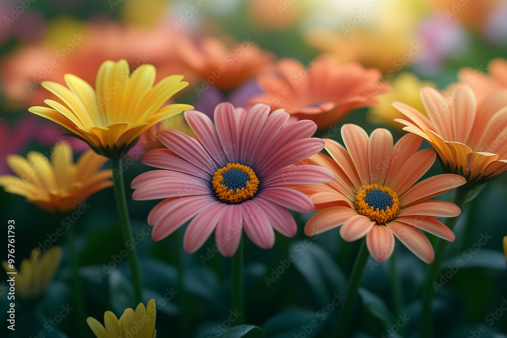 Pastel-toned flowers blooming in the sunlight Pastel-toned flowers blooming in the sunlight