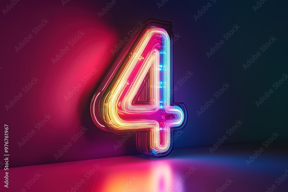 A neon sign with the number 4 in neon colors A neon sign with the number 4 in neon colors