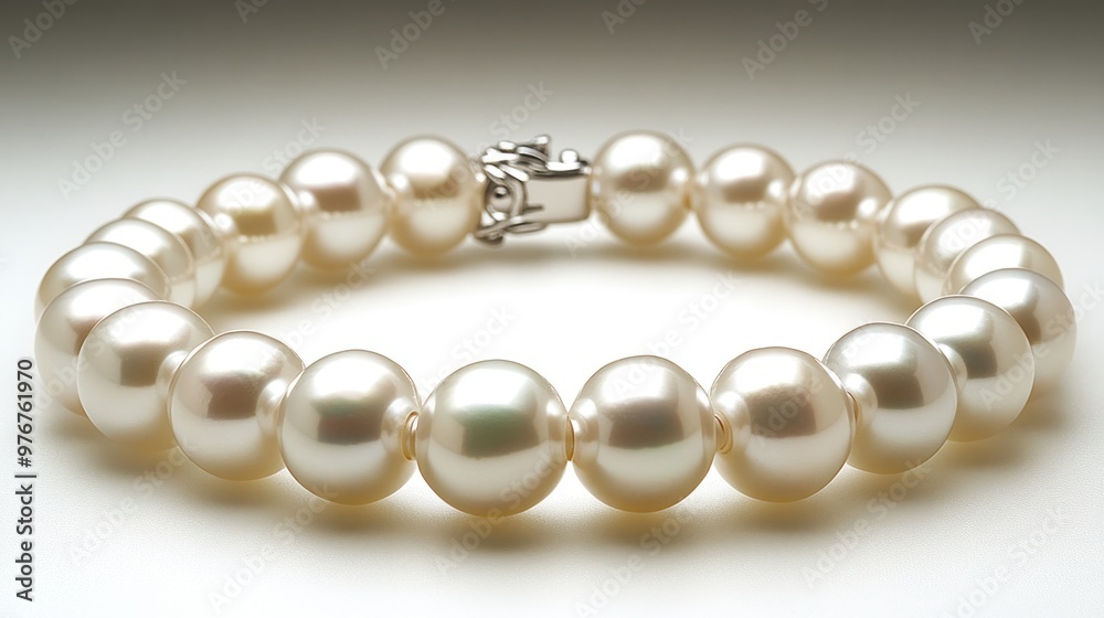 Elegant pearl bracelet with a silver clasp on a neutral background. Elegant pearl bracelet with a silver clasp on a neutral background.