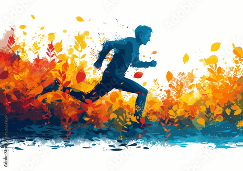 Dynamic Businessman Running Through Vibrant Forest Towards Success Journey Motivation Determination Goal Achievement Concept