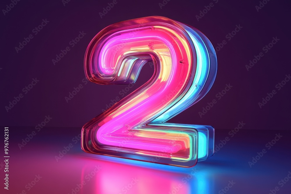 A neon sign with the number 2 in neon colors A neon sign with the number 2 in neon colors