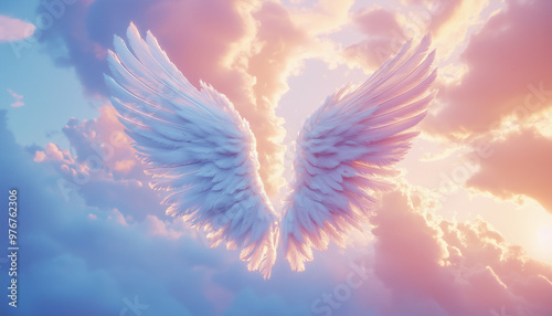 Obraz na płótnie wings background white 3d illustration rendered angel fantasy wing feather mythology isolated bird eagle dove flying animal elegance grace angelic fairy heaven inspiration symbol beautiful fluffy w salonie