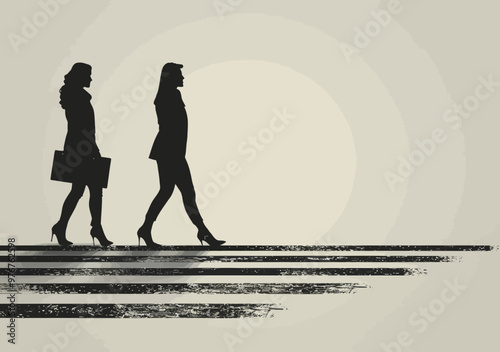 Businesswomen Changing Direction Silhouettes on Upward Path Minimalistic Vector Illustration Concept of Professional Growth and Success in Corporate World