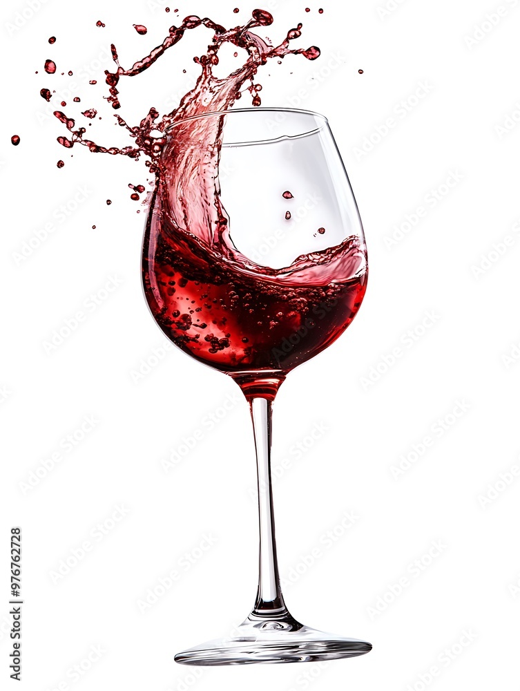 Wine pouring in a glass with splash isolated on white background. Generative Ai Wine pouring in a glass with splash isolated on white background. Generative Ai