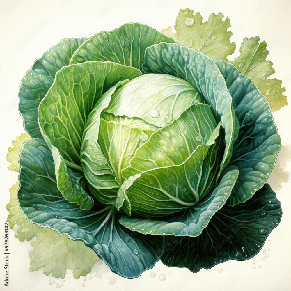 Obraz premium Watercolor Cabbage Illustration, Generative Ai