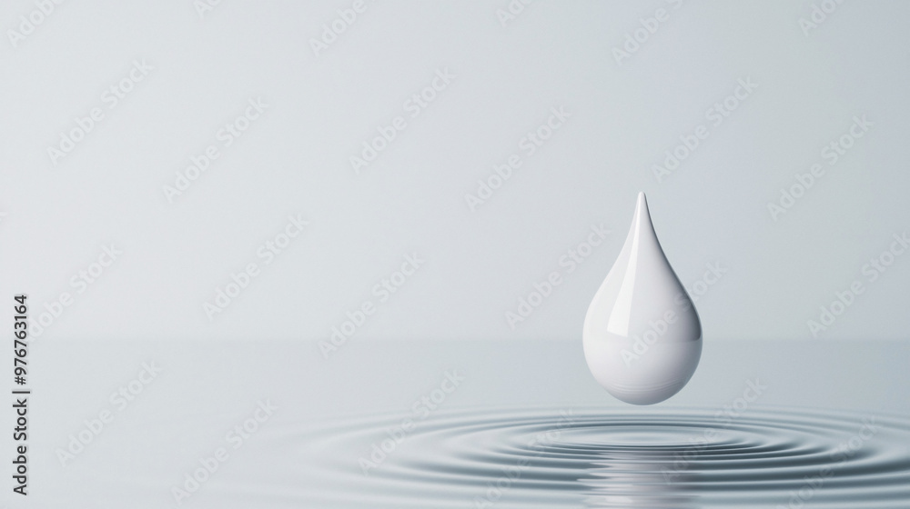 A pristine water droplet suspended in calm water, creating subtle ripples A pristine water droplet suspended in calm water, creating subtle ripples