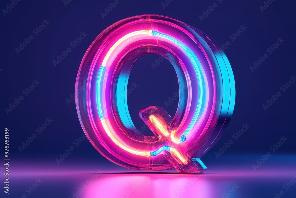 A neon Q with a purple, blue, and green glow A neon Q with a purple, blue, and green glow