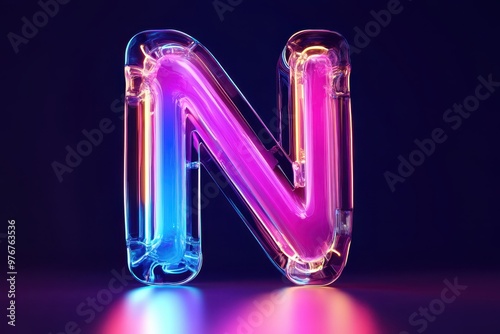 The letter N is in neon colors and is lit up photo