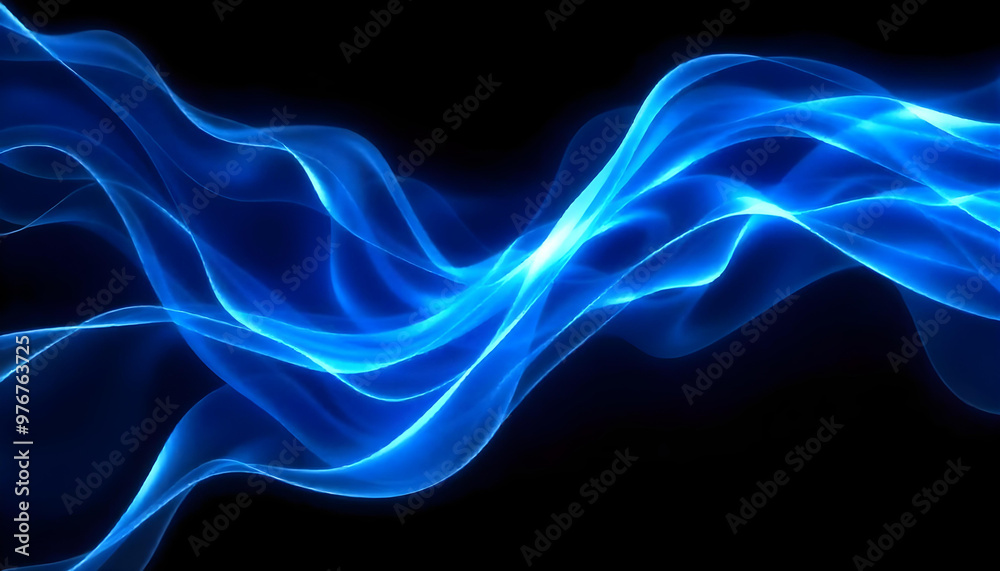 Abstract Blue Swirling Lines on Black Background