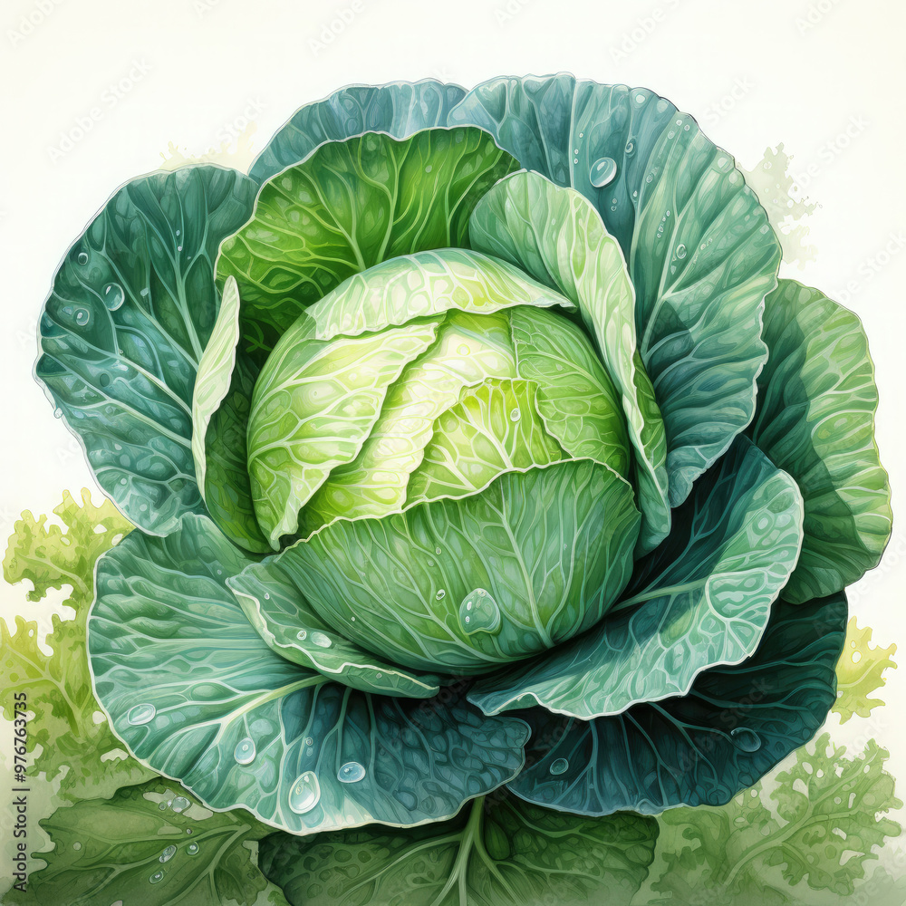 Watercolor Cabbage Illustration, Generative Ai Watercolor Cabbage Illustration, Generative Ai
