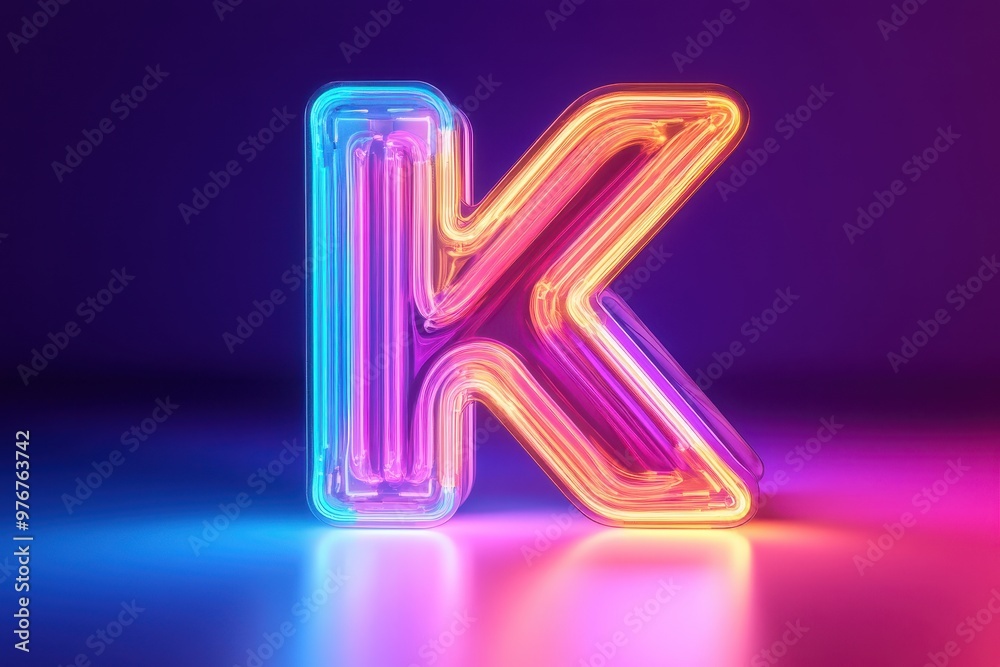 A neon letter K is lit up in a dark background A neon letter K is lit up in a dark background