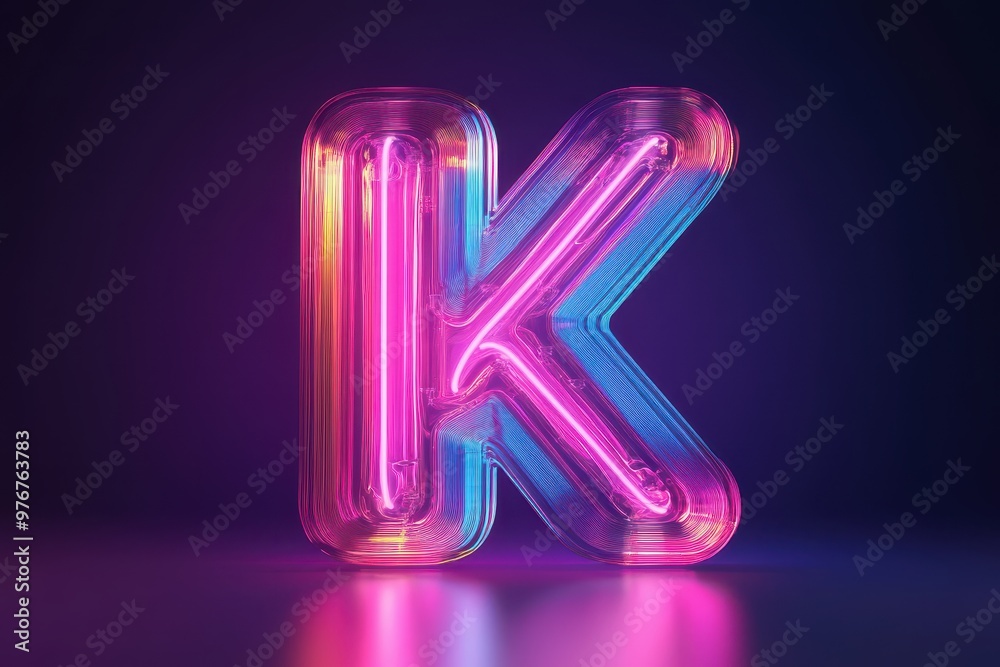 A neon letter K is lit up in a dark background A neon letter K is lit up in a dark background