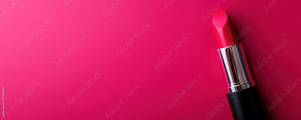 Vibrant pink lipstick placed on a colorful backdrop, ideal for beauty and cosmetics-themed designs. Vibrant pink lipstick placed on a colorful backdrop, ideal for beauty and cosmetics-themed designs.