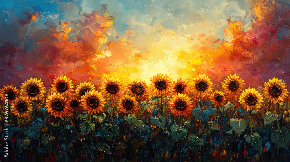 sunflower agriculture field, rich colors sunflower agriculture field, rich colors