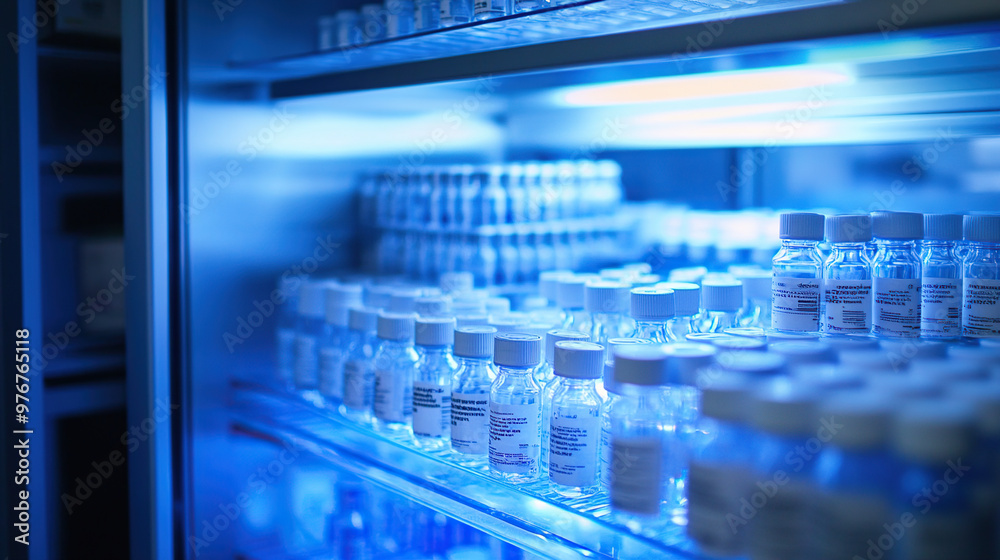 Cold Storage with Blue Medical Vials Cold Storage with Blue Medical Vials