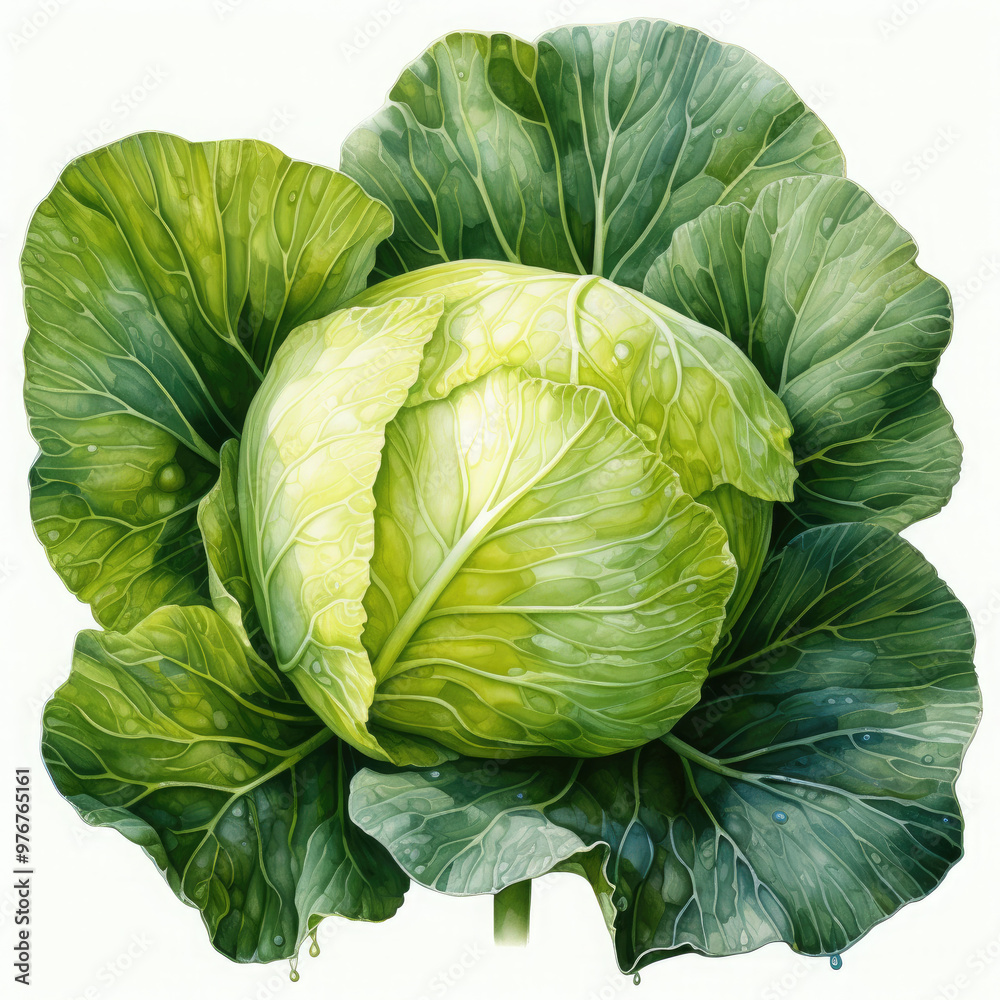Fototapeta premium Watercolor Cabbage Illustration, Generative Ai