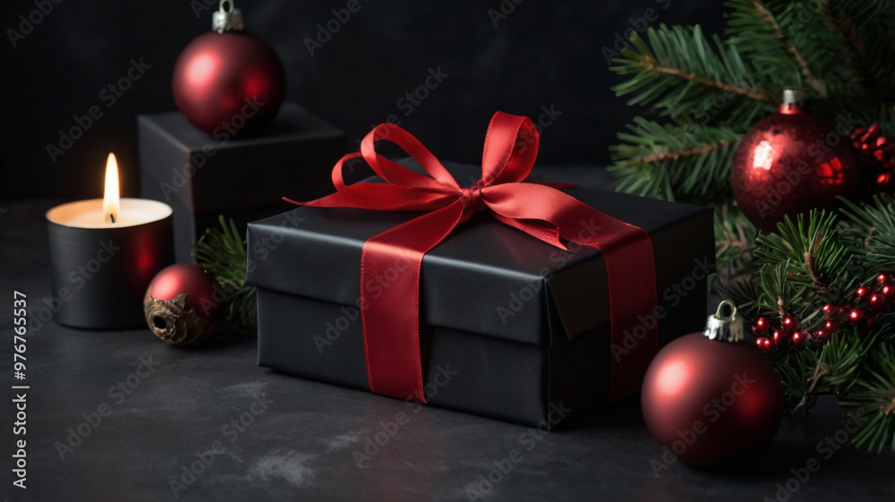 Black friday sales concept black gift boxes with red ribbon Black friday sales concept black gift boxes with red ribbon