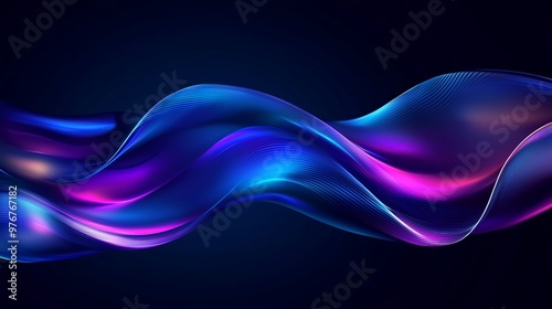 Abstract Blue and Purple Wavy Lines on Dark Background