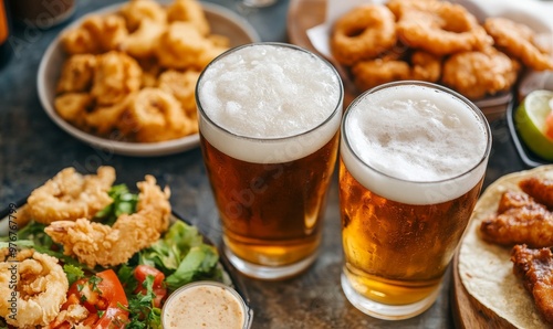 Enjoying a Casual Meal With Friends Featuring Craft Beer and Southern-Style Fried Foods