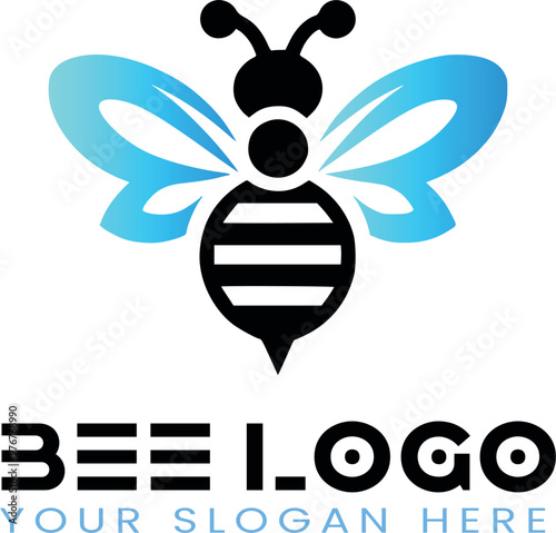 Blue and Black Flying Honey Bee Logo Vector Stylish Insect SVG Design for Branding & Crafts Download
