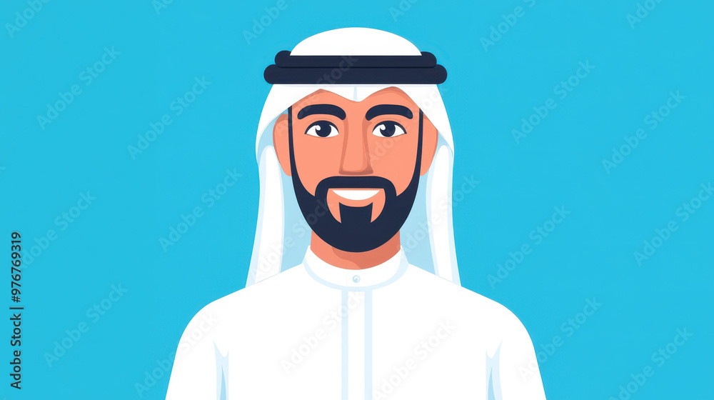 A vibrant geometric painting featuring an Arab man, set against a clean, minimalistic background. A vibrant geometric painting featuring an Arab man, set against a clean, minimalistic background.
