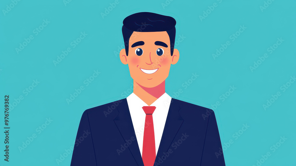 A lively cartoon of a cheerful businessman in a suit, radiating positivity against a bright, clean backdrop. A lively cartoon of a cheerful businessman in a suit, radiating positivity against a bright, clean backdrop.