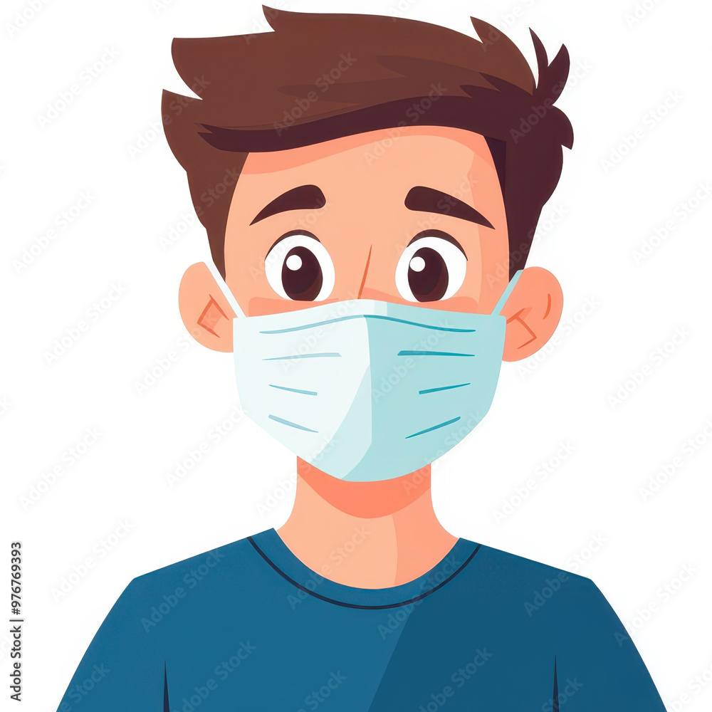 This playful illustration depicts a cartoon character wearing a protective face mask, set against a clean backdrop. This playful illustration depicts a cartoon character wearing a protective face mask, set against a clean backdrop.