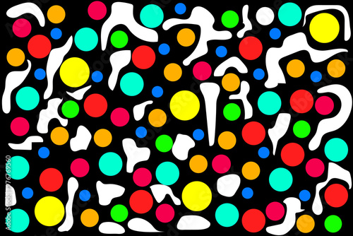A seamless colorful confetti background with balloons and circular patterns in vibrant yellow, pink, and orange tones, ideal for bright and retro-themed wallpapers or decorative designs