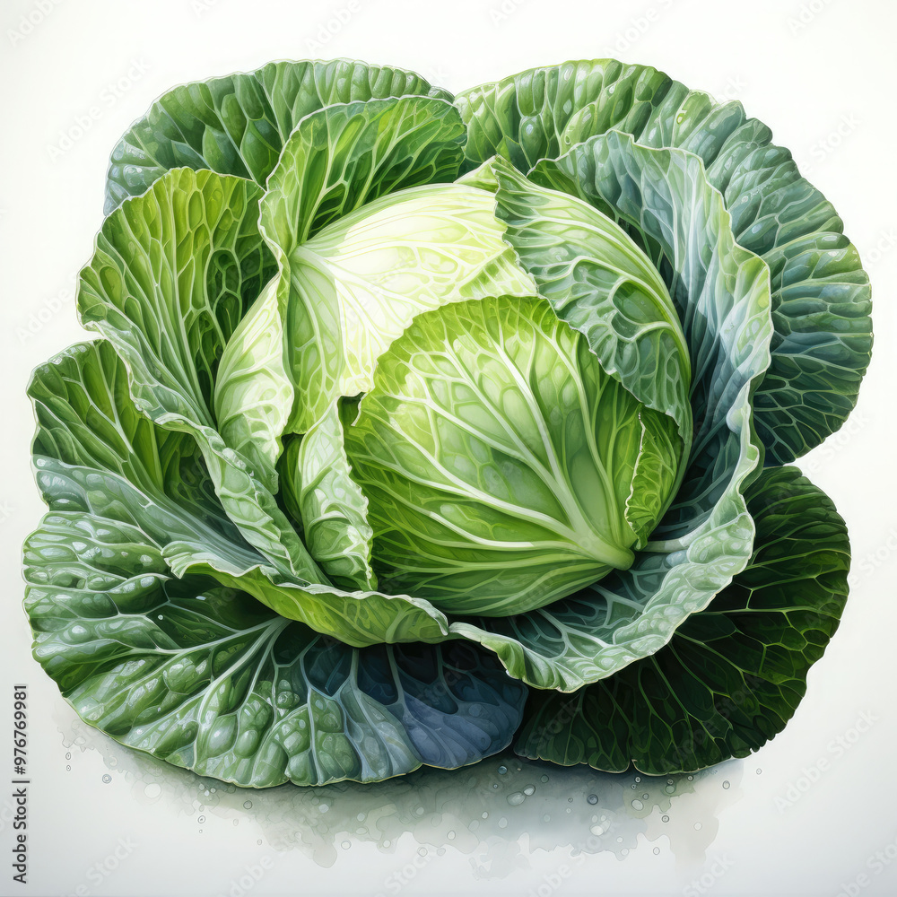 Obraz premium Watercolor Cabbage Illustration, Generative Ai
