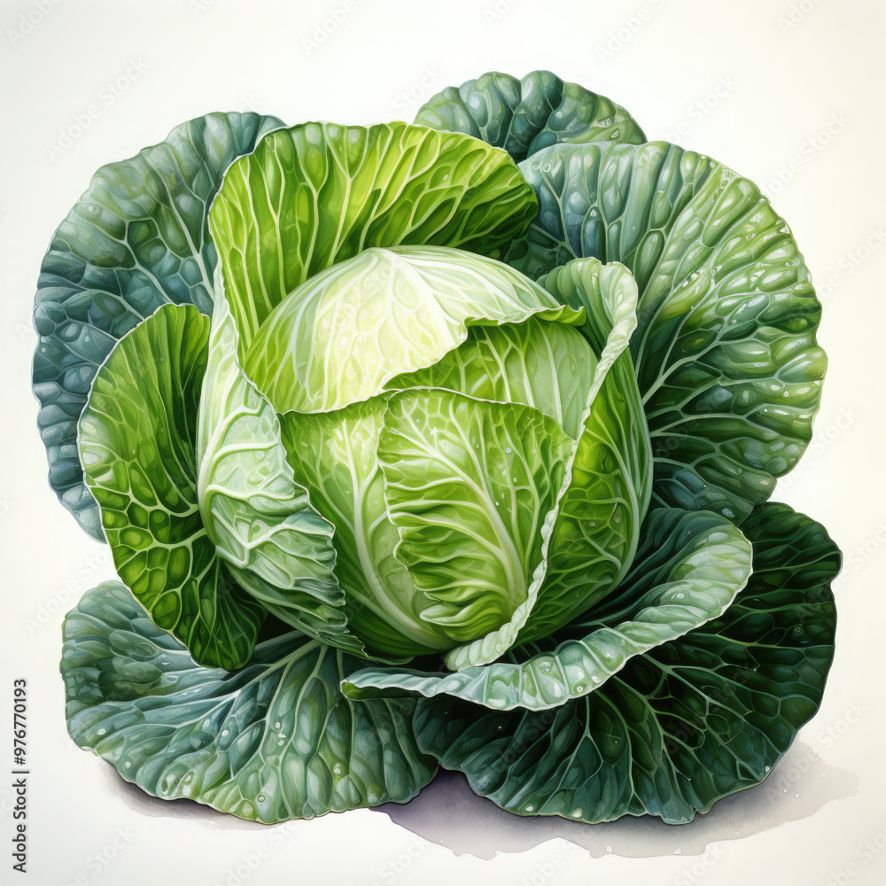 Fototapeta premium Watercolor Cabbage Illustration, Generative Ai