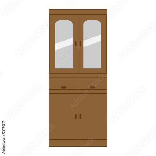 正面から見たシンプルな食器棚のイラスト