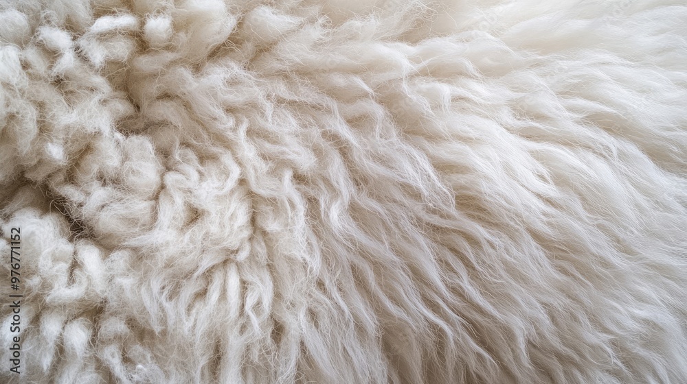 White Sheep Fur Close-Up, Soft Wool Texture for Textile and Natural Material Design