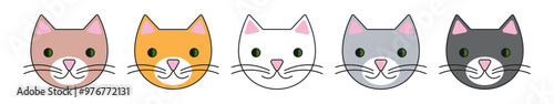 Cat faces colored flat icons isolated vector cliparts