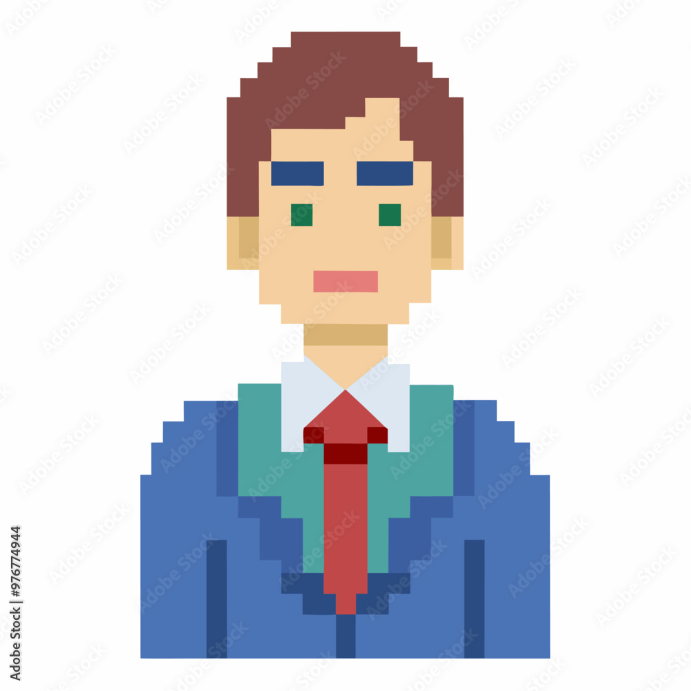 Obraz premium Pixel Art Style Illustration of a Man in a Suit with Red Tie