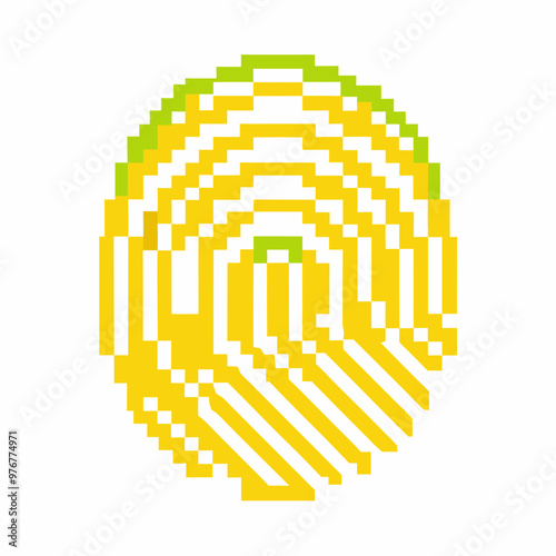 Pixel Art Fingerprint in Yellow and Green   Digital Identity Concept