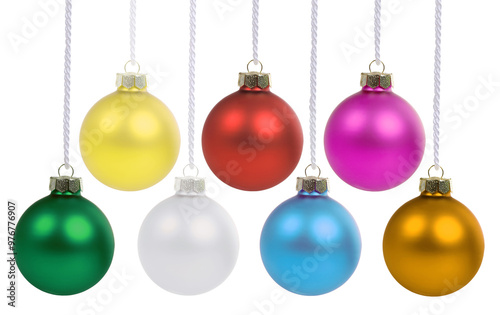 Christmas ornaments balls colorful decoration hanging isolated on white