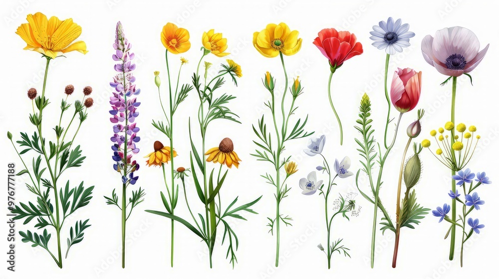 Fototapeta premium Different beautiful flowers isolated on white, set