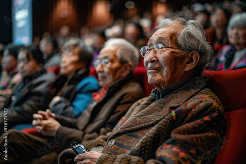 Elderly people watching movies