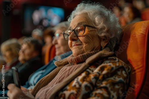 Elderly people watching movies