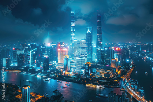 Wallpaper Mural At night, high-rise buildings in modern cities Torontodigital.ca