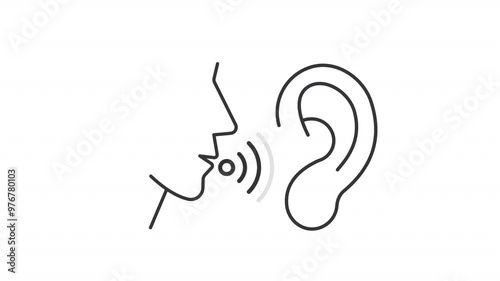 Active listening line animation. Communication animated icon. Moving jaw, sound wave. Listening conversation. Black illustration on white background. HD video with alpha channel. Motion graphic photo