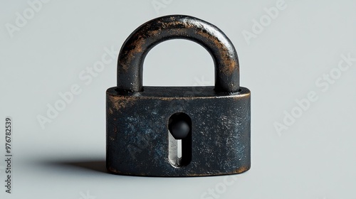 A rusty padlock on a plain background, symbolizing security. photo