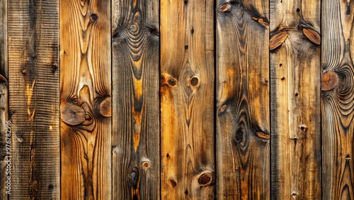 Aged and weathered wood paneling with visible grain and knots, imbues a space with a rustic and vintage photo