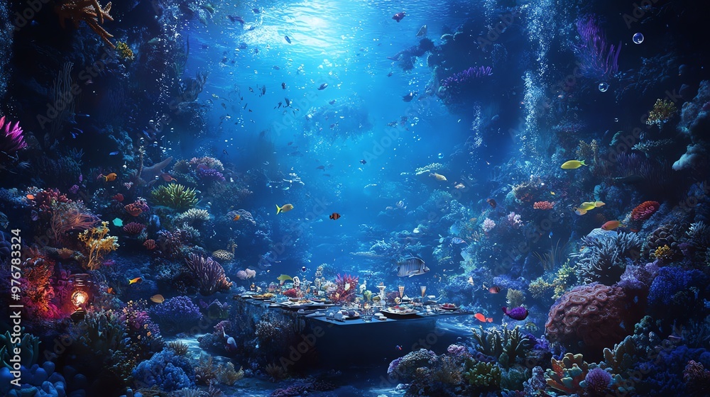 A panoramic underwater scene A panoramic underwater scene