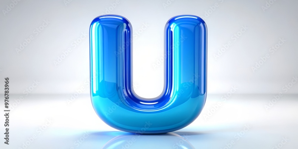 A majestic, three-dimensional bubble letter U shines bright with a radiant blue hue and glossy highlights, its rounded A majestic, three-dimensional bubble letter U shines bright with a radiant blue hue and glossy highlights, its rounded