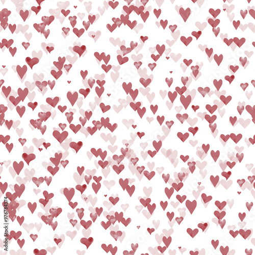 Romantic red and pink hearts on a seamless pattern. Romantic birthday background with pink hearts Watercolor illustration in digital. Heart for the holiday of Valentine's Day, isolated on a background