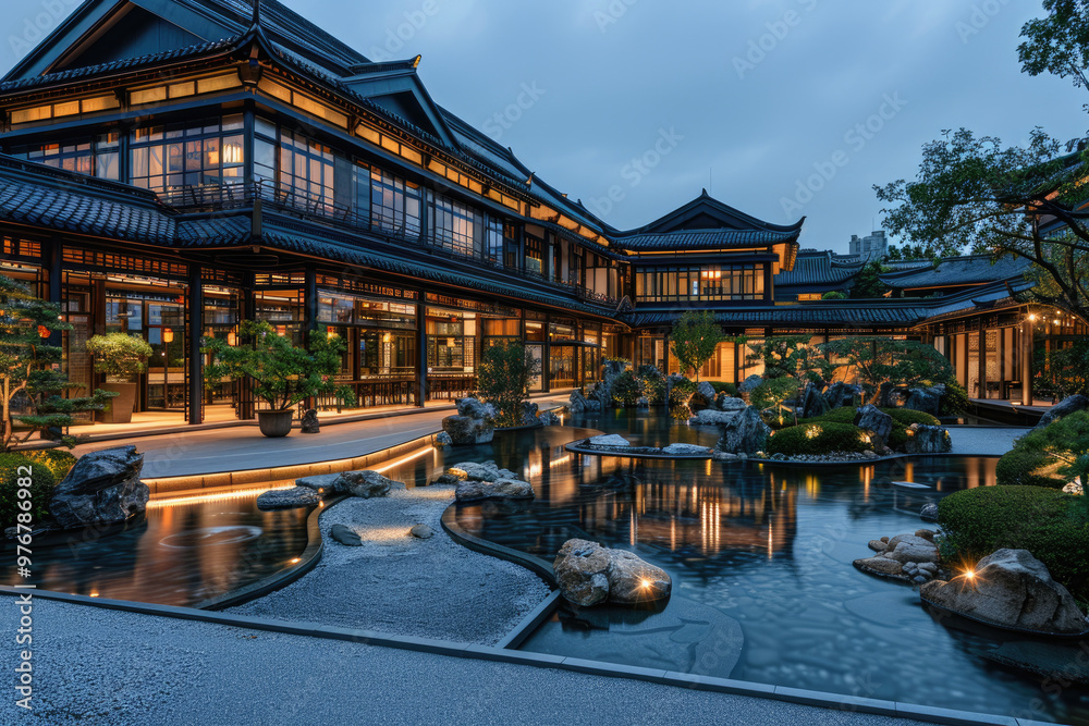 Obraz premium Chinese architecture at night, pavilions and towers