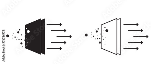 Air purification purifier logo, silhouette. Filtration, purifier icon symbol. Micro Clean Air Filtration line icon, vector. Clean or fresh wind, purification, virus protection, dust cleaner vector.