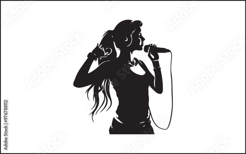 A set of high quality silhouette pop singer, country music, rock star and hiphop rapper artist vocal