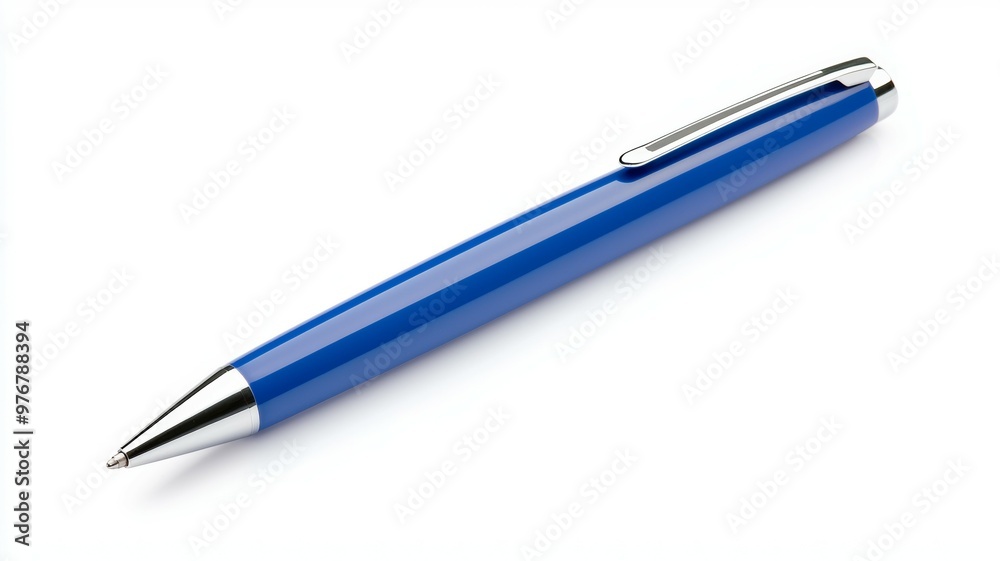 A blue pen with a silver clip A blue pen with a silver clip